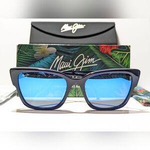 New Maui Jim Kou Cat Eye Navy Blue Polarized Blue Hawaii Lens Sunglasses B884-03